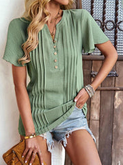 Women's Solid Color V Neck Casual Short Sleeve Top - 808Lush