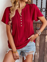 Women's Solid Color V Neck Casual Short Sleeve Top - 808Lush