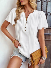 Women's Solid Color V Neck Casual Short Sleeve Top - 808Lush