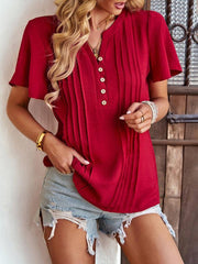 Women's Solid Color V Neck Casual Short Sleeve Top - 808Lush