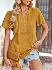 Women's Solid Color V Neck Casual Short Sleeve Top - 808Lush