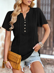 Women's Solid Color V Neck Casual Short Sleeve Top - 808Lush