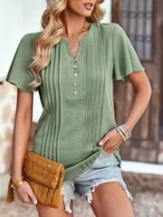 Women's Solid Color V Neck Casual Short Sleeve Top - 808Lush