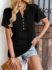 Women's Solid Color V Neck Casual Short Sleeve Top - 808Lush