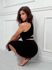 Women's Solid Color Vest Top Slim Fit Slit Skirt Two Piece Set - 808Lush