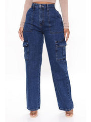 Women's Solid Multi-Pocket Cargo Jeans - 808Lush