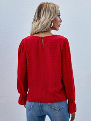 Women's Solid color round neck long sleeve jacquard polka dot shirt - 808Lush