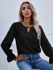 Women's Solid color round neck long sleeve jacquard polka dot shirt - 808Lush