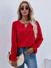 Women's Solid color round neck long sleeve jacquard polka dot shirt - 808Lush
