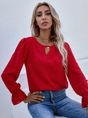 Women's Solid color round neck long sleeve jacquard polka dot shirt - 808Lush