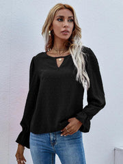 Women's Solid color round neck long sleeve jacquard polka dot shirt - 808Lush