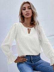 Women's Solid color round neck long sleeve jacquard polka dot shirt - 808Lush