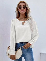 Women's Solid color round neck long sleeve jacquard polka dot shirt - 808Lush