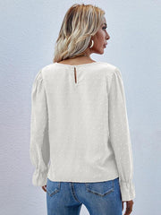 Women's Solid color round neck long sleeve jacquard polka dot shirt - 808Lush