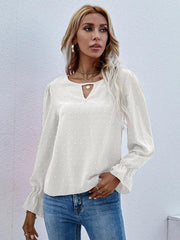 Women's Solid color round neck long sleeve jacquard polka dot shirt - 808Lush