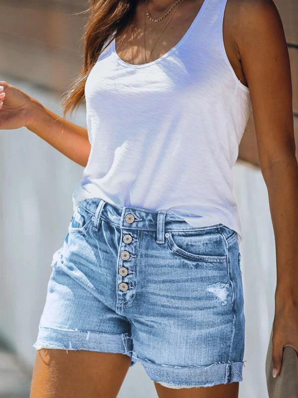 Women's Stretch Ripped Denim Shorts - 808Lush