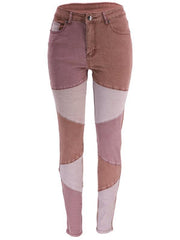 Women's Two-color Stitching Street Wash High Waist Skinny Jeans - 808Lush