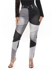 Women's Two-color Stitching Street Wash High Waist Skinny Jeans - 808Lush