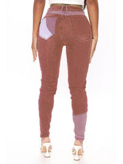 Women's Two-color Stitching Street Wash High Waist Skinny Jeans - 808Lush