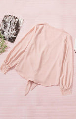 Women's V-Neck Lace Patchwork Solid Color Tie Loose Long Sleeve Chiffon Shirt - 808Lush