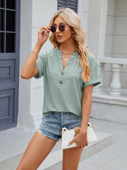 Women's V-neck button circle loose short-sleeved T-shirt - 808Lush