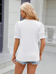 Women's V-neck drawstring pleated short-sleeved loose T-shirt - 808Lush