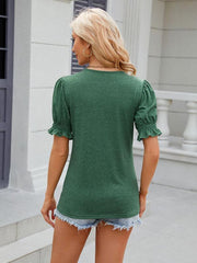 Women's V-neck drawstring pleated short-sleeved loose T-shirt - 808Lush