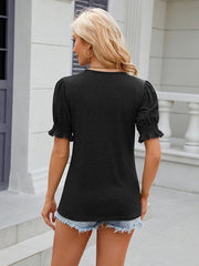 Women's V-neck drawstring pleated short-sleeved loose T-shirt - 808Lush