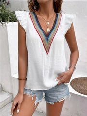 Women's V-neck lace casual solid color shirt - 808Lush