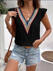 Women's V-neck lace casual solid color shirt - 808Lush