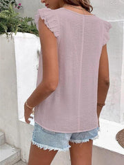 Women's V-neck lace casual solid color shirt - 808Lush