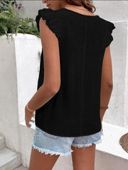 Women's V-neck lace casual solid color shirt - 808Lush