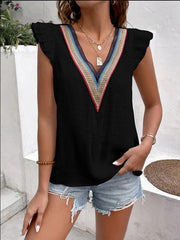 Women's V-neck lace casual solid color shirt - 808Lush