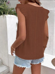 Women's V-neck lace casual solid color shirt - 808Lush