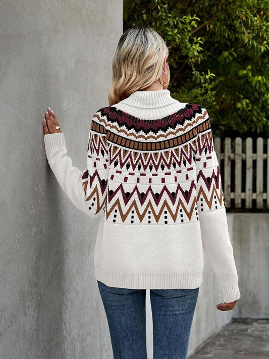 Women's Vintage Stripe Stitching Contrast Color Sweater Halloween Turtleneck Sweater - 808Lush