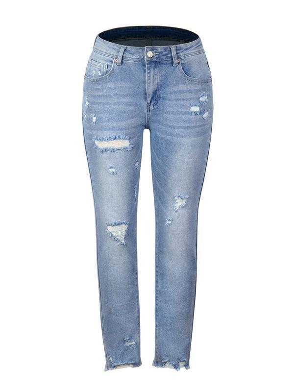 Women's Washed Frayed Tassel Slim High Elastic Skinny Jeans - 808Lush
