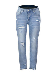 Women's Washed Frayed Tassel Slim High Elastic Skinny Jeans - 808Lush