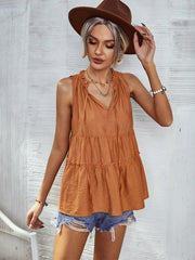 Women's Woven V-Neck Stitching A-Shape Vest - 808Lush