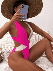 Women's bikini swimsuit cross swimsuit black and white color matching - 808Lush