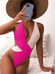 Women's bikini swimsuit cross swimsuit black and white color matching - 808Lush