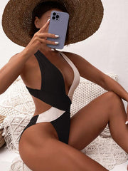 Women's bikini swimsuit cross swimsuit black and white color matching - 808Lush