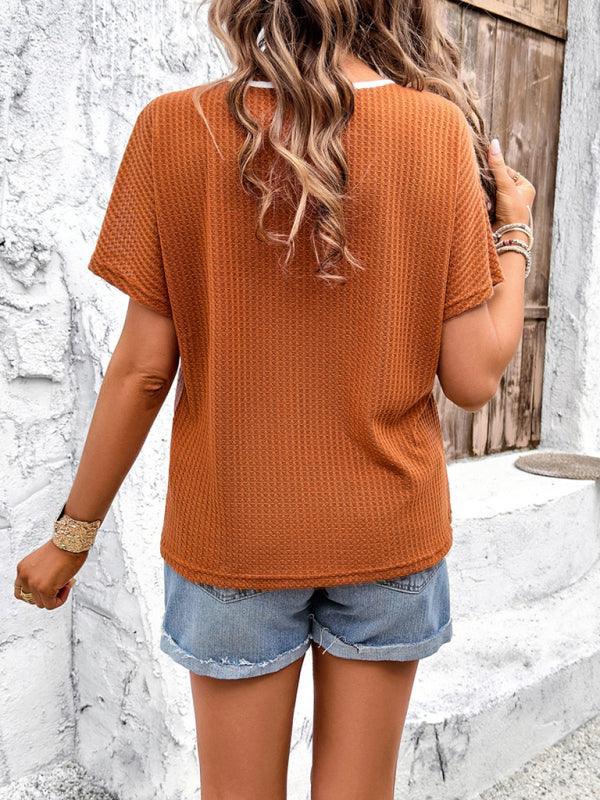 Women's casual color-blocked round neck T-shirt - 808Lush