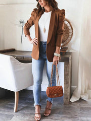 Women's casual commuting long-sleeved shoulder pad puff sleeve slim suit - 808Lush