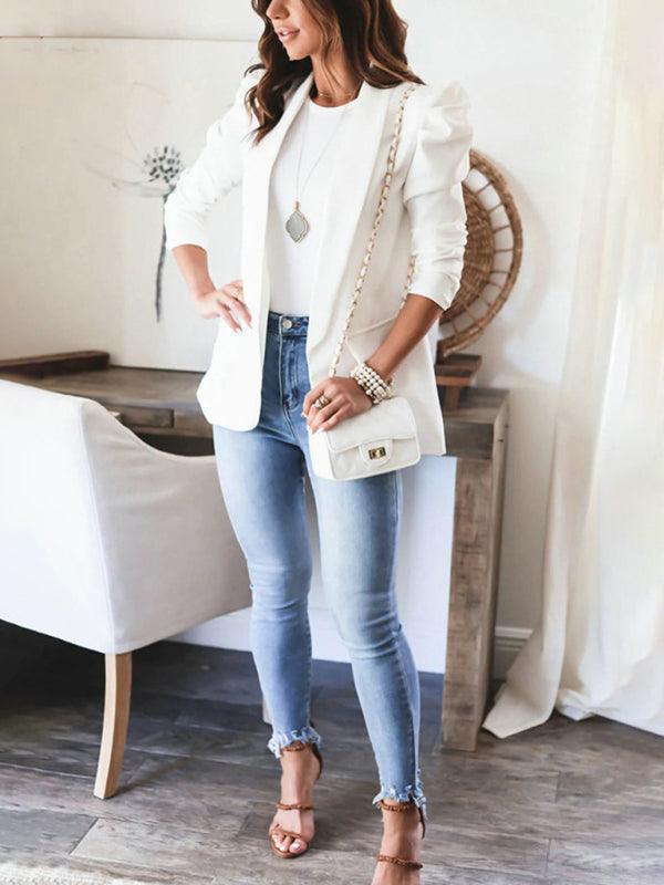 Women's casual commuting long-sleeved shoulder pad puff sleeve slim suit - 808Lush