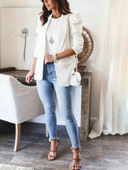 Women's casual commuting long-sleeved shoulder pad puff sleeve slim suit - 808Lush