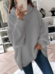 Women's casual loose solid color turtleneck sweater - 808Lush