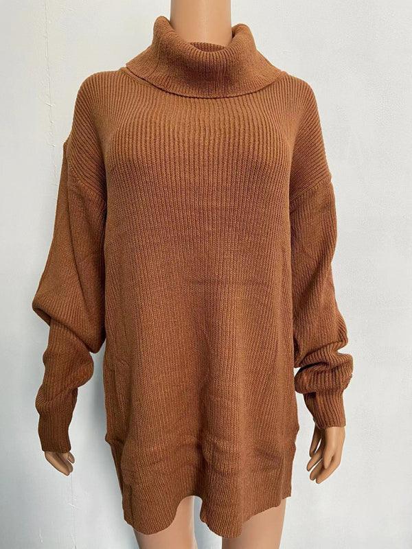 Women's casual loose solid color turtleneck sweater - 808Lush