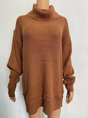 Women's casual loose solid color turtleneck sweater - 808Lush