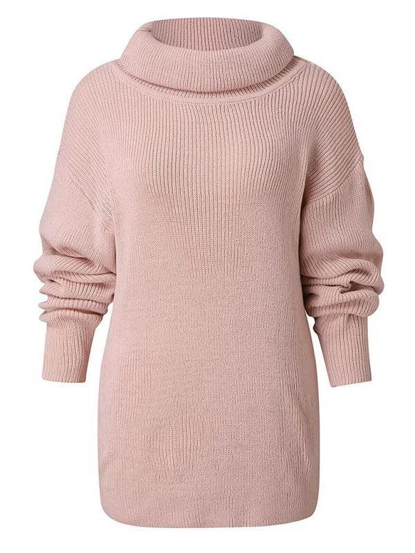 Women's casual loose solid color turtleneck sweater - 808Lush