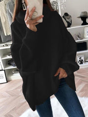 Women's casual loose solid color turtleneck sweater - 808Lush